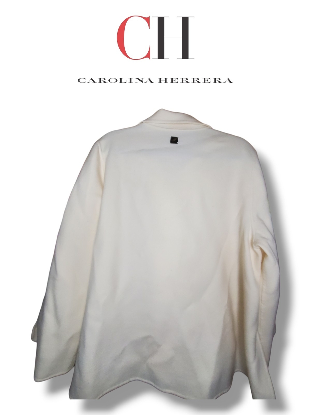 Carolina Herrera Cream Button-Front Jacket Virgin Wool Blazer Women's Size Large - Picture 8 of 11